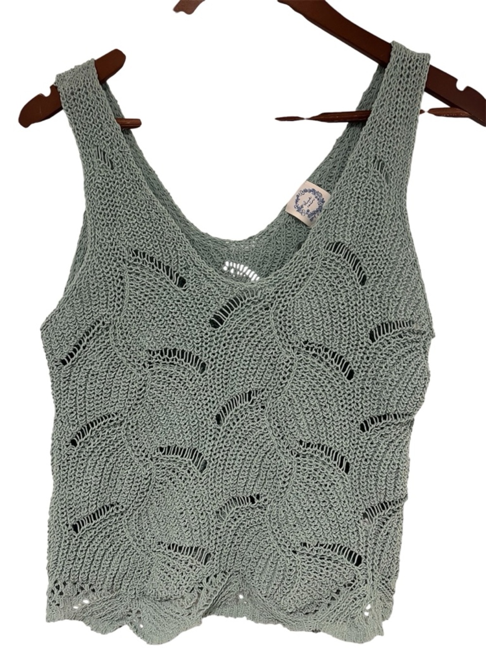 Blue Rain Open-Knit Tank in Mint Green